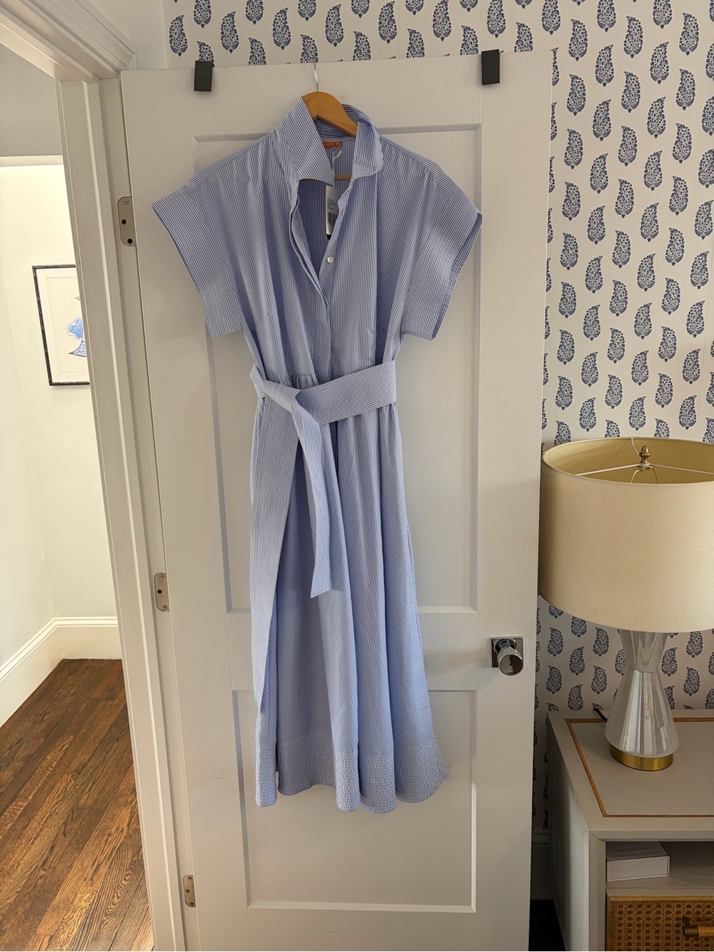 Oliphant Light Blue Belted Midi Shirtdress